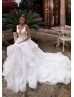 Ivory Organza Layered V Back Wedding Dress